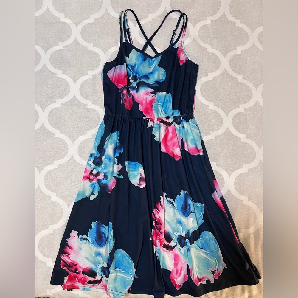 Floral Dress in Navy Blue
